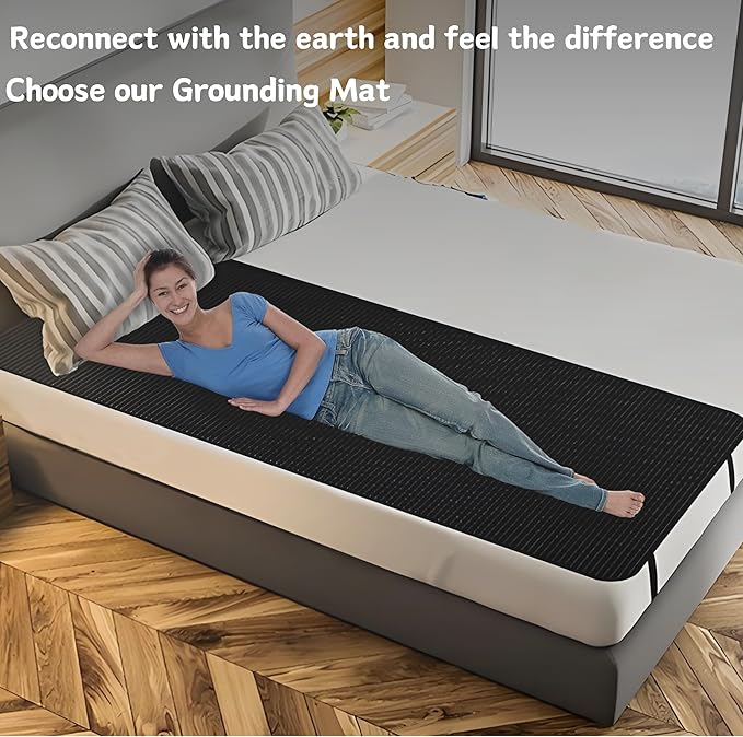 Grounding Mat for Bed, Earthing Mat for for Sleeping Ground Therapy Balanced Energy Better Sleep, Pain Relief Grounding Mat Sheets Pad with Grounding Cord, Queen 27"x60"
