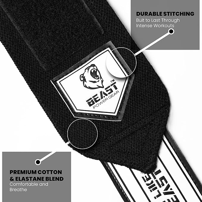Beast Power Gear Wrist Wraps for Weightlifting 18” Premium Quality Wrist Support for Bodybuilding Heavy Duty Thumb Loop Powerlifting, Strength Training for Men and Women