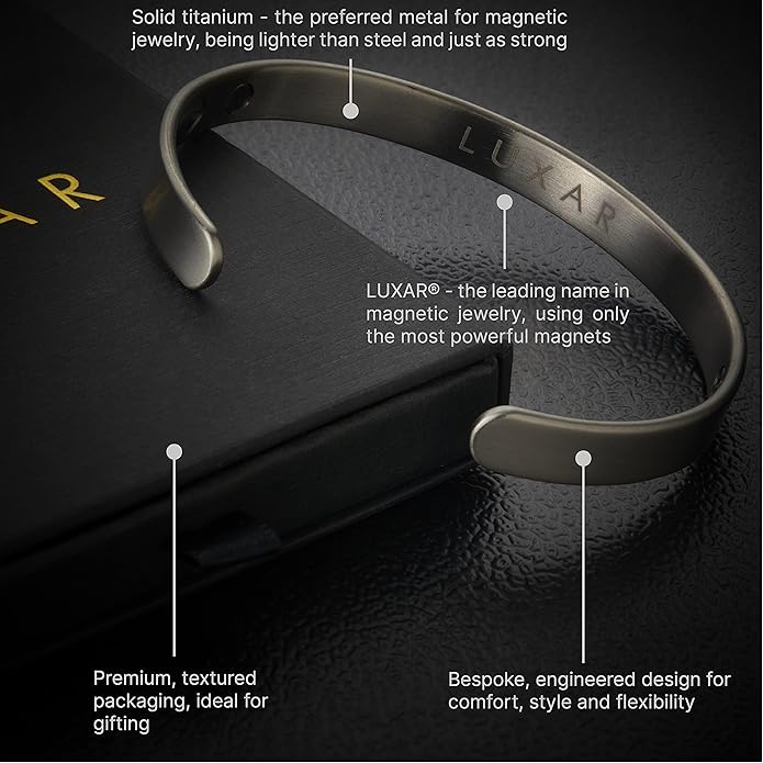 LUXAR Men's/Women's Magnetic Therapy Bracelet | Solid Titanium or Solid Copper | Sophisticated Solid Titanium Bangle with Rare-Earth Neodymium Magnets