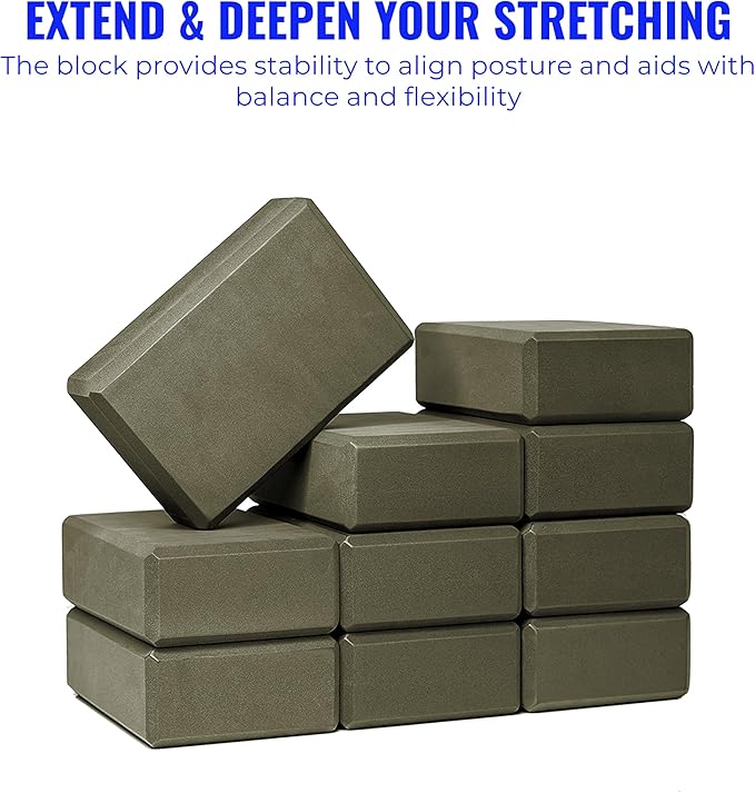 Hello Fit 3" Yoga Block, 10 Pack Bulk EVA Foam Yoga Blocks, Firm and Supportive Yoga Brick, Balance Foam for Stretching, Pilates, and Workout, 3" x 6" x 9"