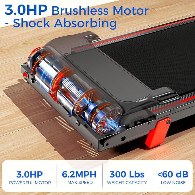 Treadmill with 8% Incline, Walking Pad Treadmill with Handle Bar, Portable Folding Treadmills for Running and Walking, 3.0HP Brushless Motorized, 5 Layers Shock-Absorbing