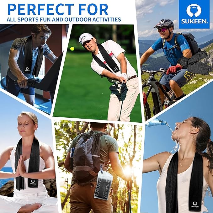Sukeen 4Pack Cooling Towel (40"x12") for Neck and Face, Soft & Breathable Chilly Sports Towel, Quick-Drying Sweat Absorbing Cooling Neck Wraps Cooling for Yoga, Sport, Running, Workout