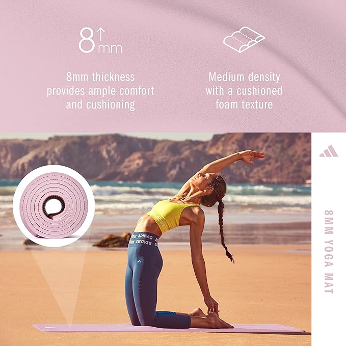 adidas Yoga Mat - Eco Friendly - Non Slip, Durable Textured Surface, 8mm