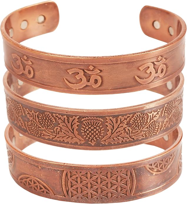 Touchstone copper bracelets | gift for men women |adjustable 100% pure solid real magnetic jewelry | handmade bracelet set combo | rope braided tibetan bangles.
