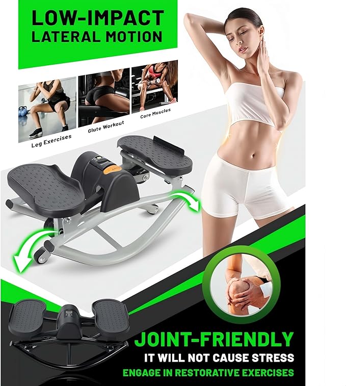 Rock Stepper Cardio Machine for Home Workouts | Low-Impact Fat Burner & Glute Toner with Digital Monitor | 15-Min Quick Silent Stepper, Includes Anti-Slip Mat & Side-to-Side Motion