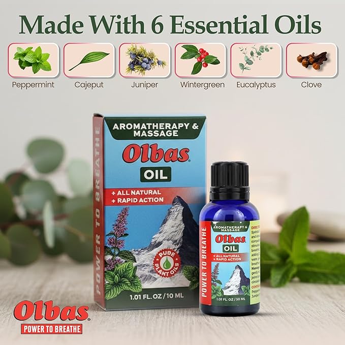 Olbas Massage and Aromatherapy Oil, 1.01 Fl Oz,body massage oil, Swiss Herbal Remedies with Pure Essential massage oils for muscle relaxing and soothing comfort for pain relief.