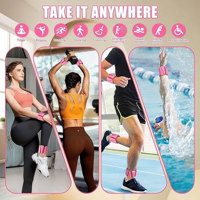 Ankle Weights for Women Wrist Weights Set of 2 (1 lb/2 lb Each) Adjustable Arm Leg Weight for Womens Men Suitable for Walking Swimming Running Pilates Yoga Gym