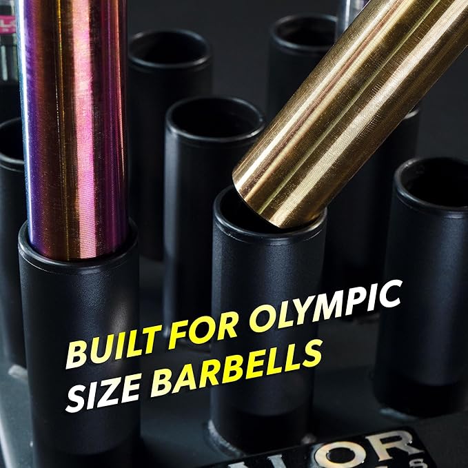 Valor Fitness Olympic Barbell Holder – Vertical 9 - Bar Storage Rack with Protective Sleeve Inserts – Space-Saving Steel Stand for Home Gym & Commercial Gyms