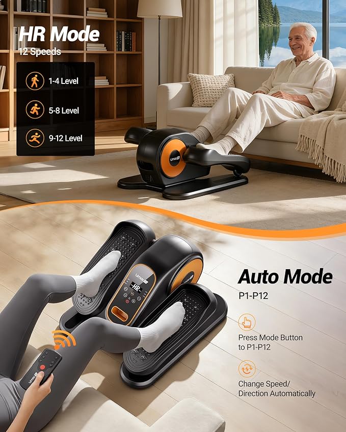 Under Desk Elliptical Machine, Electric Leg Exerciser for Seniors, Quiet & Portable Electric Seated Eclipse Exercise Training Machine with Remote, 12 Speeds & Mute Function, Manual & Auto Mode