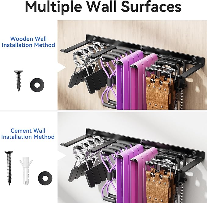 Wall Mounted Home Gym Equipment Storage Rack for Resistance Bands, Cable Attachments, Lifting Belts, Jump Ropes and Chains