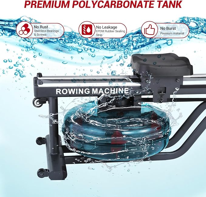 Magnetic/Water Rowing Machines for Home, Full-Body Workout, Low-Impact, Max 350Lb Weight Capacity, Rower Machine of Quiet Resistance, App Compatibility & Space-Saving Design