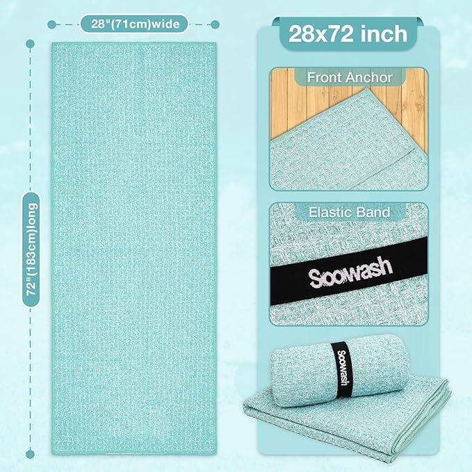 Hot Yoga Towel,Microfiber Yoga Mat Towels Non Slip for Hot Yoga Absorbent Microfiber Sweat Anti-Slip Cover,Bikram,Pilates,Exercise,Fitness 24 inch X 72 inch Blue Green 2 Pack