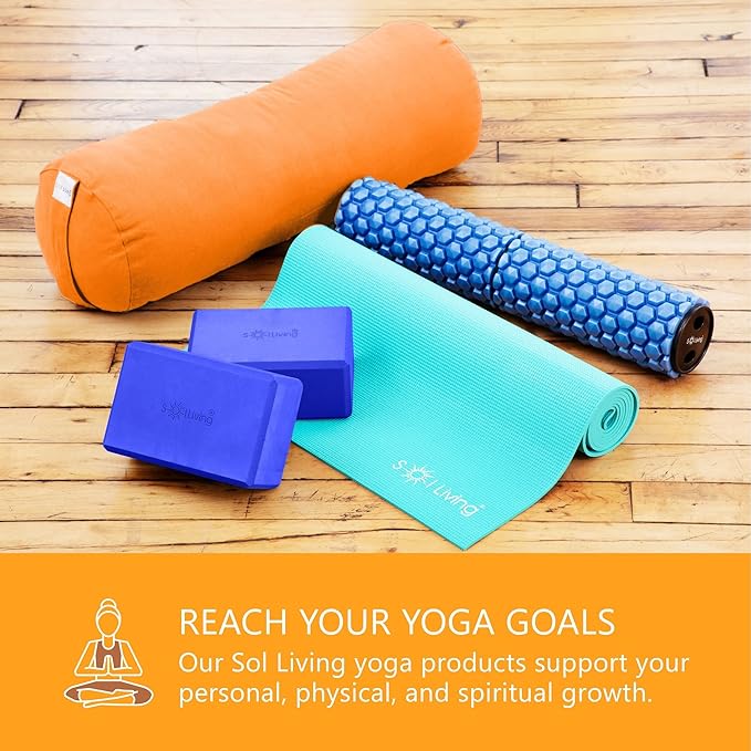 Sol Living Yoga Blocks 2 Pack High Density EVA Foam Yoga Cushion Stretching Pilates Meditation Exercise Equipment Support Deepen Poses Odor Free Non Slip Yoga Accessories - 4" x 6" x 9"- Blue