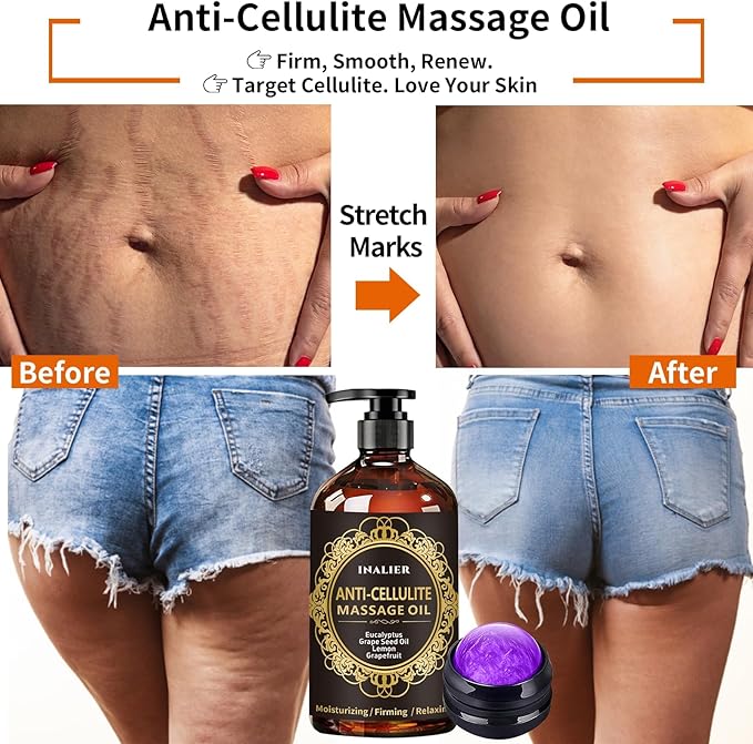 Massage Oil for Massage Therapy,Easter Basket Stuffers,3 Pack Cellulite Massage Oil,Sore Muscle Arnica Oil & Lavender Massage Body Oil with Massage Ball & Thumb Saver Tool,Easter Gifts for Men Women