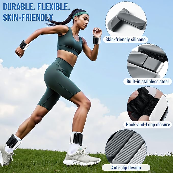 Wrist & Ankle Weights for Women and Men, 2lbs/4lbs Pairs Adjustable Silicone Weighted Bangles for Arm & Leg Workouts, Perfect for Pilates, Barre, Yoga, Walking & Home Fitness 24055
