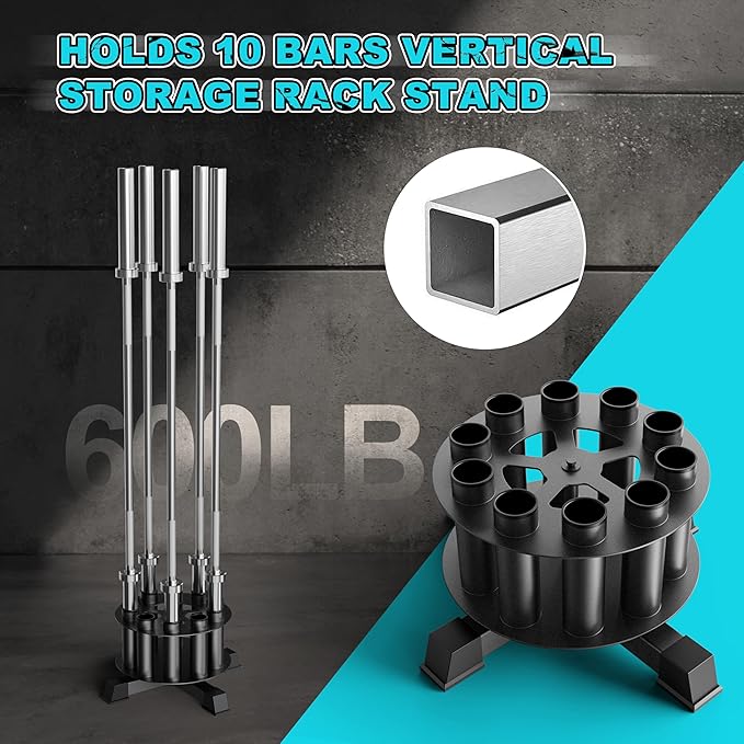 EVERYMATE Vertical Barbell Holder : Rotatable Barbell Holder Floor Stand, Heavy Duty Barbell Rack Stand Fit 2-Inch Olympic Bars, Curl Bars, Triceps Bars Home Gym Organizer Barbell Storage