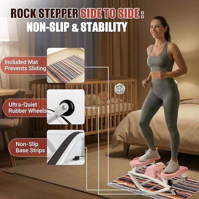 Rock Stepper for Exercise at Home, Rocking Stepper Side to Side with Resistance Bands & Digital Display, 300 LBS Capacity Full Body Workout Low-Impact Knee-Friendly Anti-Slip Side Stepper