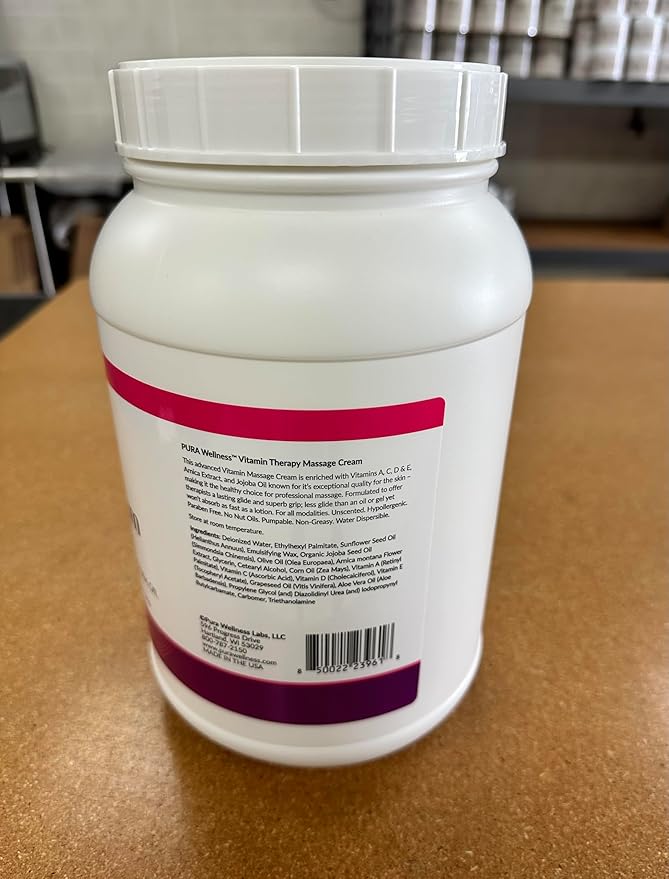 Vitamin Therapy 1 Gallon Massage Cream, Vitamin E, Professional, Massage Therapy, Deep Tissue, Unscented, Hypoallergenic, Natural Ingredients, Skin Hydrating, Moisturizing, Muscle Relief