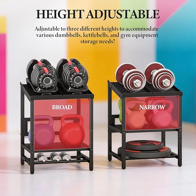 Adjustable Dumbbell Weight Rack Heavy Duty, 3 Tier Adjustable Dumbbell Stand 660LB Loading, Commercial Kettlebell Storage with Non-Slip Padded, Metal Kettlebell Stand for Home Gym Garage(Rack Only)