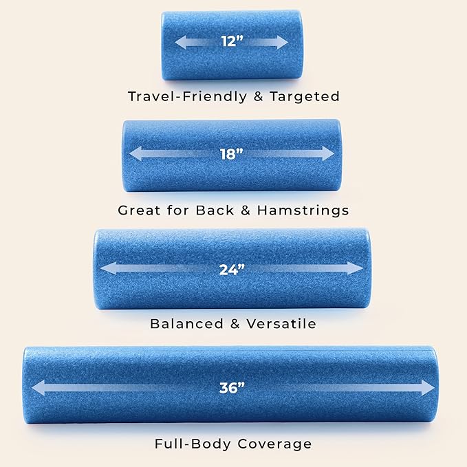 Sunny Health & Fitness High-Density Foam Roller 12" to 36", for Stretching & Muscle Recovery – Black, Blue, Pink