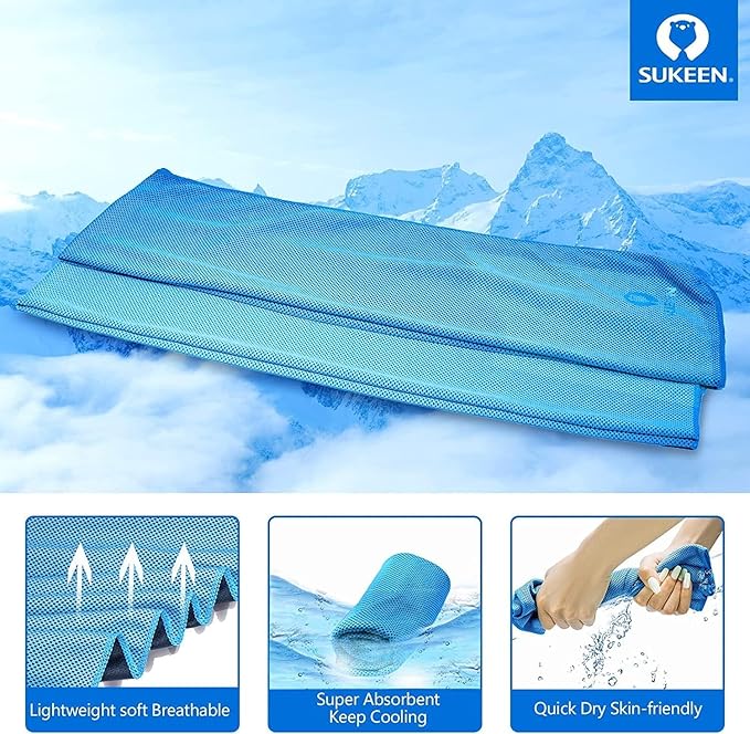Sukeen Cooling Towel (40"x12"), Ice Towel, Soft Breathable Cool Towel for Yoga, Sport, Gym, Workout, Camping, Fitness, Workout & More Activities, Blue/Pink/Green/Grey/Black/Light Purple