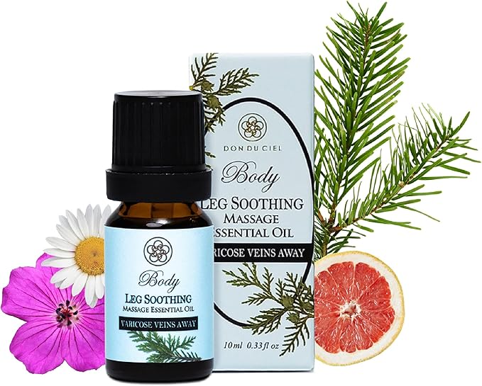 100% Organic Essential Oil, Jojoba Oil for Foot Massage, Veins Treatment, Home Care, Aromatherapy, Natural Ingredients - Cypress, Chamomile, Geranium, Grapefruit, 10ML