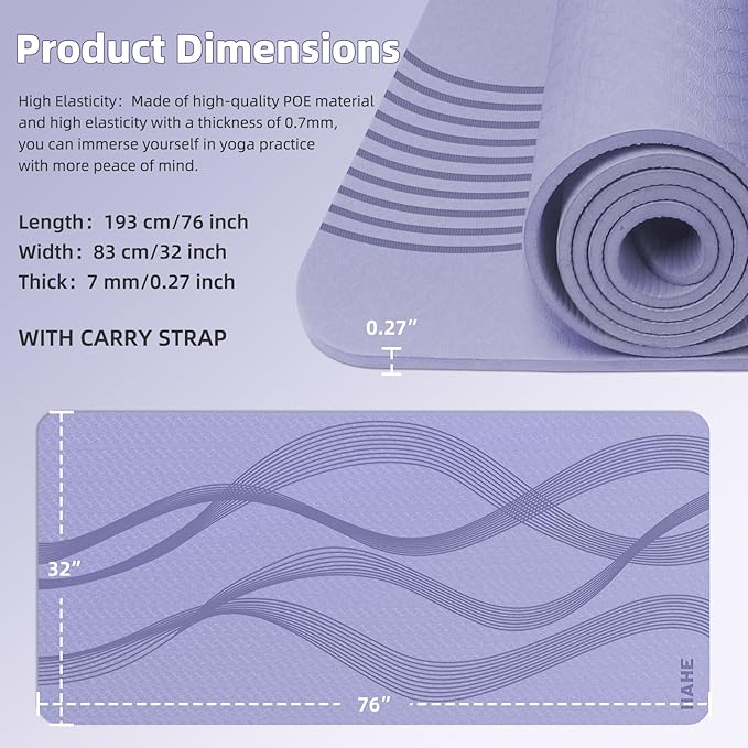 Yoga Mat High Density Exercise Mat, 76"x32"x0.27"Thick Wide & Large Yoga Mat for Women Men, Professional POE Workout Mat for Yoga, Pilates, Fitness & Stretching