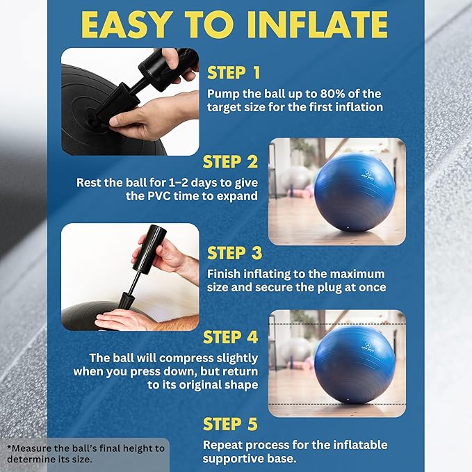 ProBody Pilates Yoga Ball Chair, Exercise Ball Chair with Base or Stand for Home Office Desk Sitting or Workout, 65cm Antiburst Balance & Stability Ball Seat, Large Gym Ball for Back, Abs