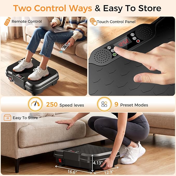 Vibration Plate Exercise Machine, Vibrating Platform for Lymphatic Drainage Weight Loss, 250 Speeds Full Body Workout Vibrated Plates Fitness Platform for Home Women Men