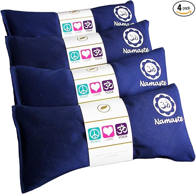 Lavender Eye Pillows - Yoga Eye Pillows Namaste Hot Cold Aromatherapy for Stress, Meditation, Spa, Relaxation Gifts - Made in USA by Happy Wraps - Set of 4 - Navy Cotton