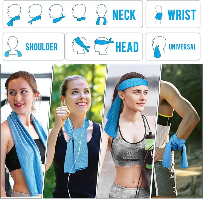 MENOLY 10 Pack Cooling Towels, Cooling Towels for Neck and Face, Sweat Microfiber Towel Soft Breathable Towel for Gym, Yoga, Camping, Running, Fitness, Workout & More Activities