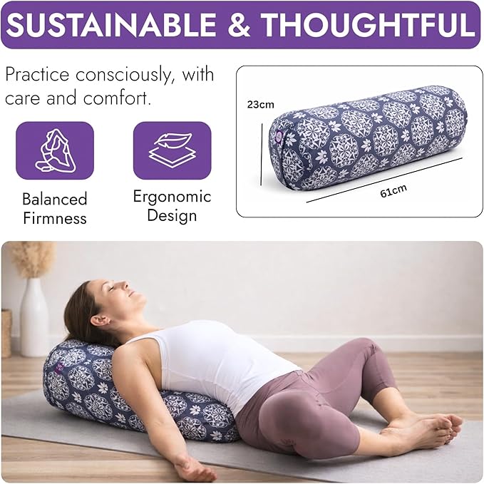 Yogikuti Iyengar Yoga Bolster for Restorative Yoga and Meditation – Lightweight Cotton Support Pillow with Handle for Easy Carry, Versatile for Pose Modification, Balance, Back Relief, and Relaxation
