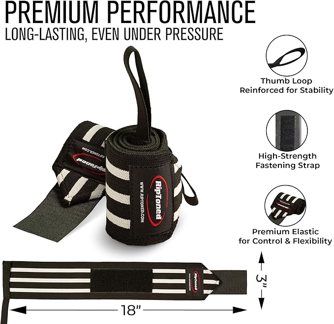 Rip Toned Wrist Wraps for Weightlifting – USPA & USAPL Approved 18" Wrist Straps for Powerlifting – Adjustable, Durable Gym Wraps with Thumb Loop – Quality Support for Men & Women