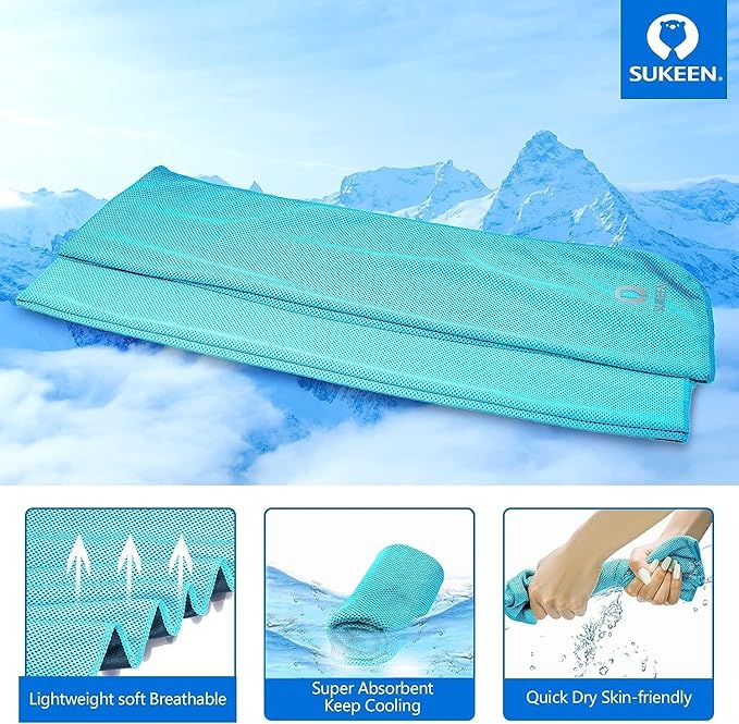 Sukeen Cooling Towel (40"x12"), Soft Breathable Chilly Microfiber Towel for Yoga, Sports & More Activities, Dark Blue/Grey/Pink/Lake Blue/Black/Green/Brown/Purple/Blue/Dark Grey