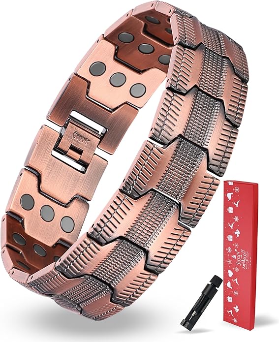 MagEnergy Copper Bracelet for Men, 3-Row Magnet Design, Ultra Strength Magnetic Bracelet 99.99% Pure Copper Wristband Adjustable Jewelry Gift with Sizing Tool