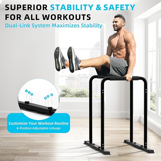 Outdoor Basic 2-in-1 Adjustable Dip Bar Station - Heavy Duty Parallel Bars with Connecting Parts, Extra Tall & Thickened Steel Design for Home Gym, Calisthenics & Strength Training (Dip Bar Pro Max)