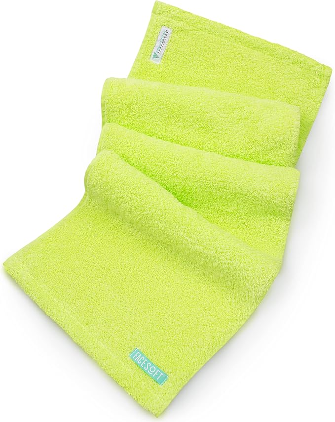 FaceSoft Eco Friendly Gym Towel for Working Out - Soft and Absorbent Cotton Exercise Towel - No Synthetic Microfibers or Plastics - Sweat Towel for Gym, Fitness, Sports, Yoga - Neon - 1 Pc