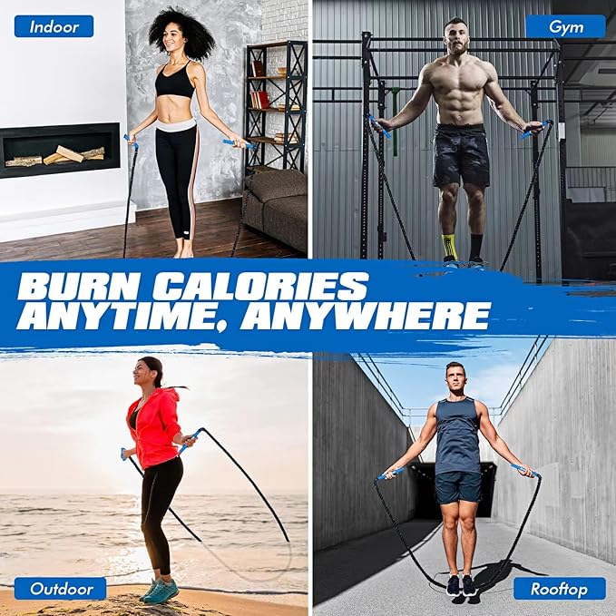 Jump Rope, Weighted Jump Rope for Fitness, Boxing Equipment Jump Ropes for Men Women, Battle Skipping Ropes for Exercise, Suitable for Boxing, Cardio, Training Muscle Speed Home Gym Workout Equipment