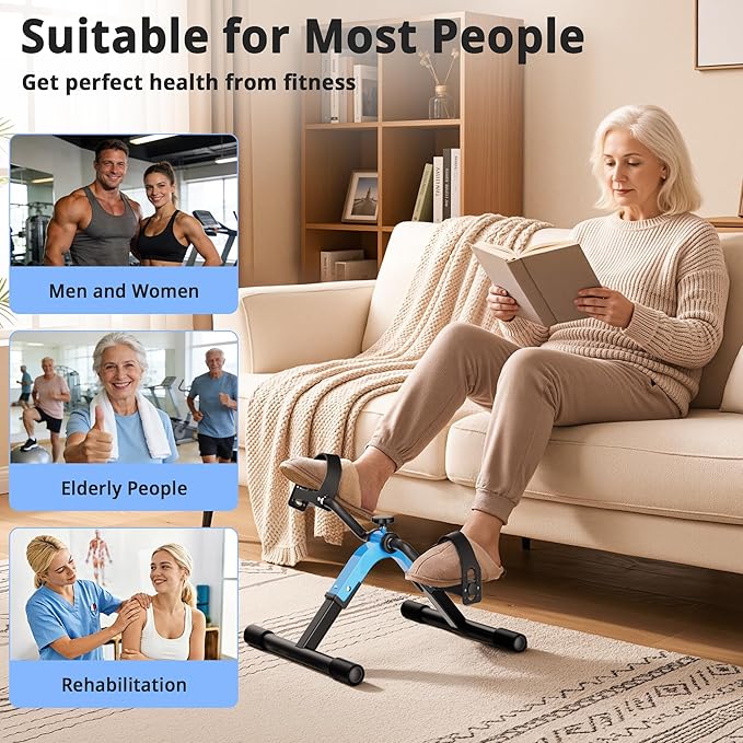Folding Pedal Exerciser Mini Exercise Bike Under Desk Bike Pedal Exerciser for Arms and Legs Cardio Workout, Portable Desk Bike Peddler Machine for Sedentary Officer & Seniors