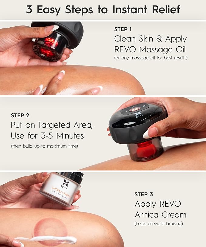 REVO The Original 4-in-1 Smart Cupping Therapy Massager, Red Light Therapy for Targeted Pain Relief, Knots, Aches, Muscle Soreness, Circulation & Tighter Skin, Portable Electric Massager- 2 Pack