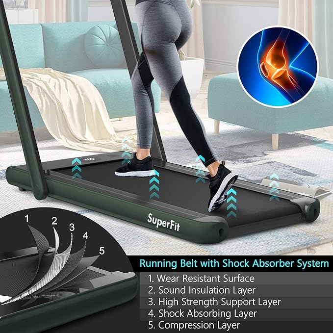 Goplus 2 in 1 Folding Treadmill with Dual Display, 2.25HP Superfit Under Desk Electric Pad Treadmill, Installation-Free, Blue Tooth Speaker, APP Control, Remote Control, Walking Jogging for Home