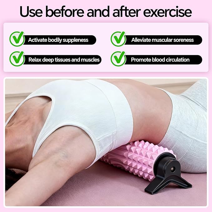 Foam Roller with Detachable Stand, 18” Deep Tissue Massage Roller, Beginner-Friendly Support Design for Muscle Recovery, Home Workout & Fitness - Pink