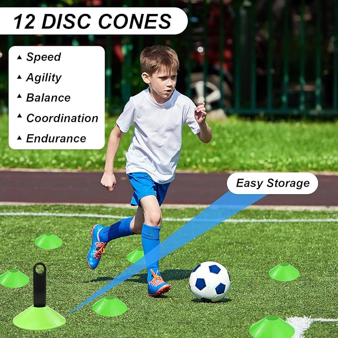 Speed Agility Training Equipment Set, Agility Ladder 20ft, 12 Football Cones, Resistance Parachute/Soccer Kick Trainer, Jump Rope, 5 Resistance Bands, Football Practice Equipment for Kids Adults
