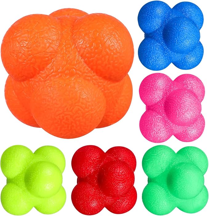 Sewroro 6pcs Agility Reaction Reflex Balls, Bounce Balls for Hand Eye Coordination, Sports Reaction Training, Indoor Outdoor Workout Exercise