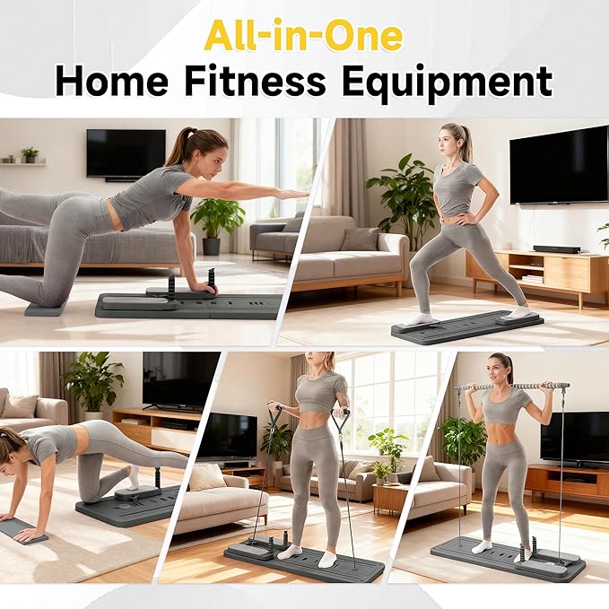 COSIEST Pilates Board for Home Use, Foldable Pilates Reformer Set with Resistance Bands, All-in-One Professional Workout Fitness Equipment for Core, Abs, Glutes, Legs, Butt, Arms Toning