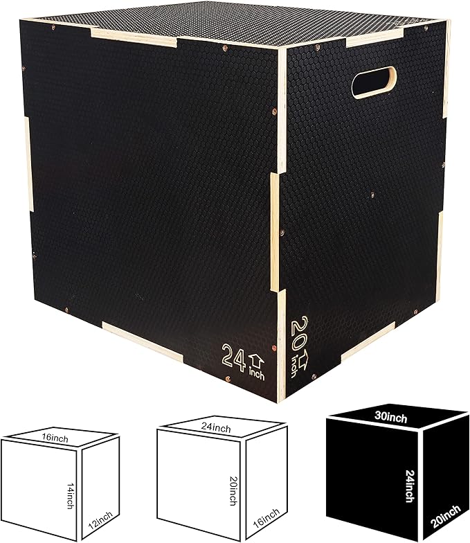 Fitvids 3 in 1 Non-Slip Wooden Plyo Box Plyometric Box Jumping Exercise, Multiple Sizes
