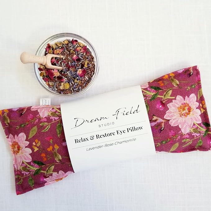 Handcrafted Lavender Eye Pillow – Organic Aromatherapy, Weighted Flaxseed Design, Warm or Cool Use – Made in USA by Woman-Owned Small Business - Retro Floral Print