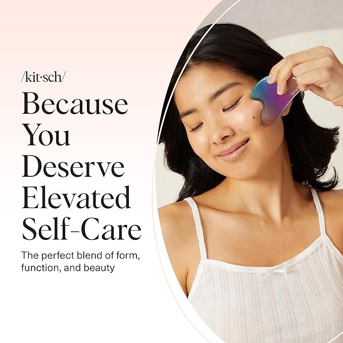 Kitsch Stainless Steel Gua Sha Facial Tools - Guasha Tool for Face, Face Sculpting Tool, Jawline Shaper, Double Chin Reducer Gua Sha Tools, Lymphatic Drainage Massager, Facial Skin Care, Iridescent