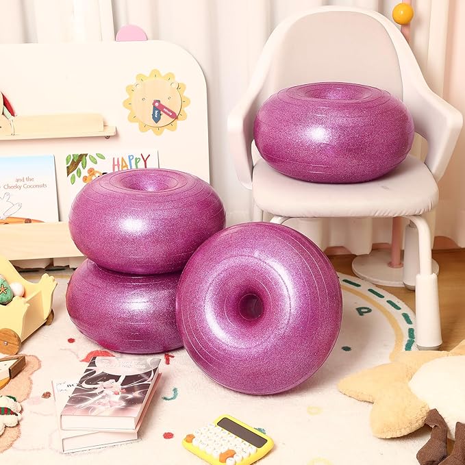 Libima 4 Pcs Flexible Seating for Classroom Inflatable Ball Chairs with Pump Donut Exercise Ball Cushion Seat for Balance and Stability Training School Home Office Gym Yoga Workout
