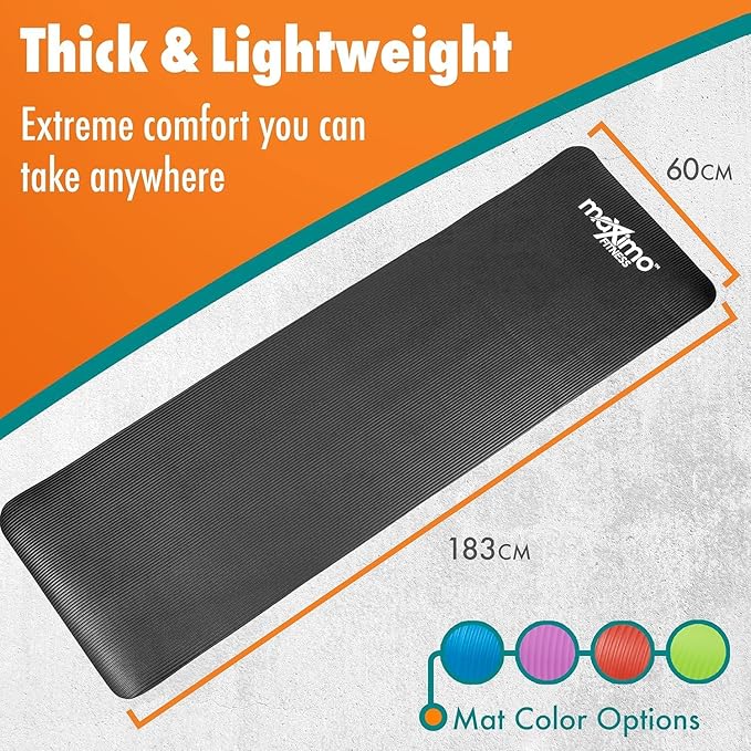 Maximo Fitness Yoga Mat - Multipurpose Exercise Mat for Men, Women and Kids, Ideal Non Slip Workout Mats for Yoga, Pilates, Gym Exercise with Carrying Strap